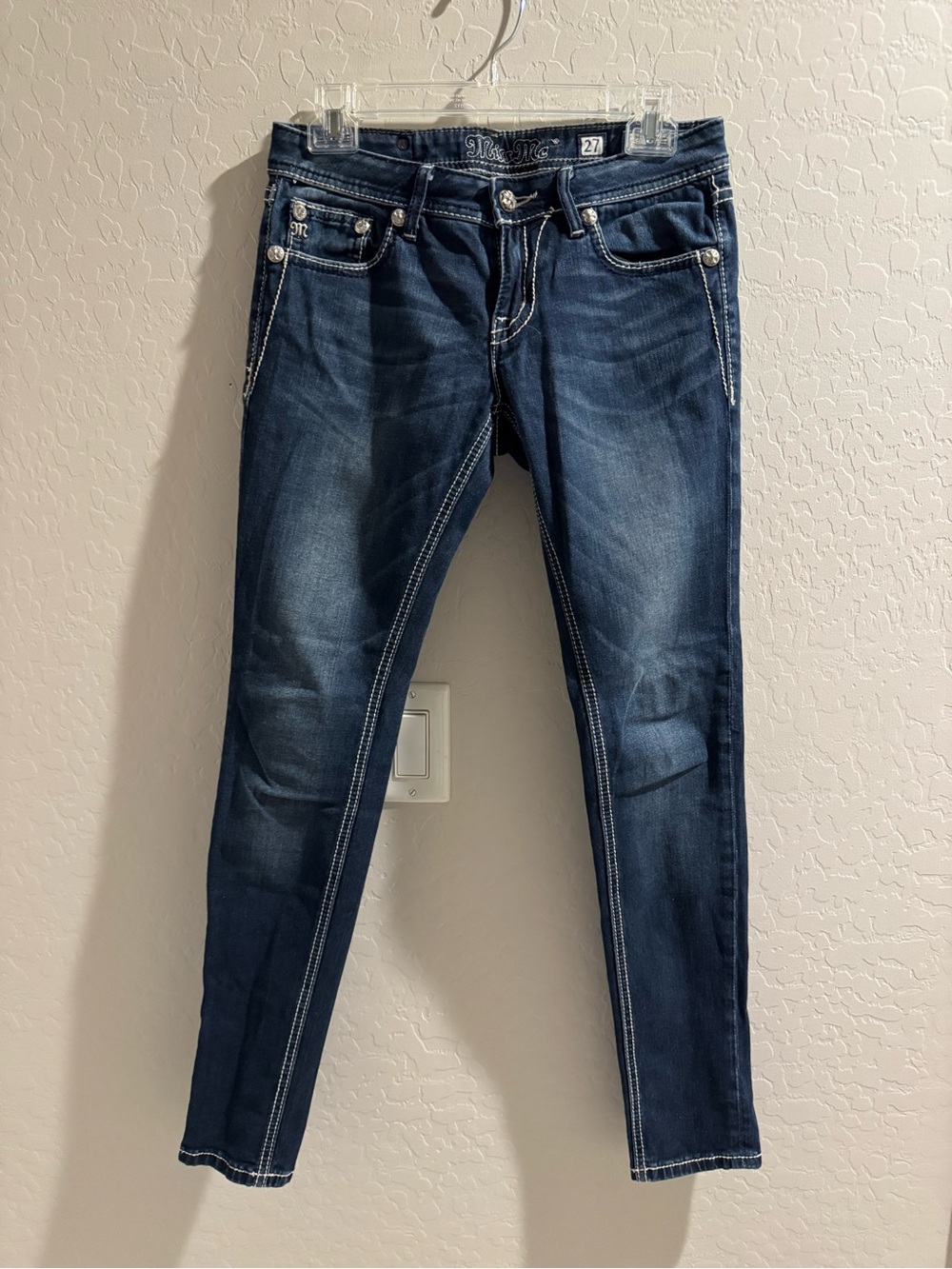 Miss Me Dark Blue Skinny Jeans with Contrast Stitching